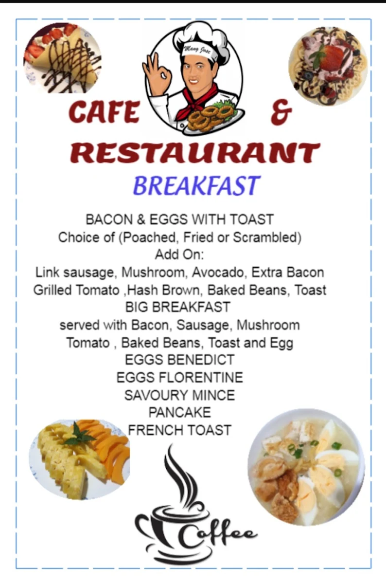 Menu, Mang Jose Café and Restaurant