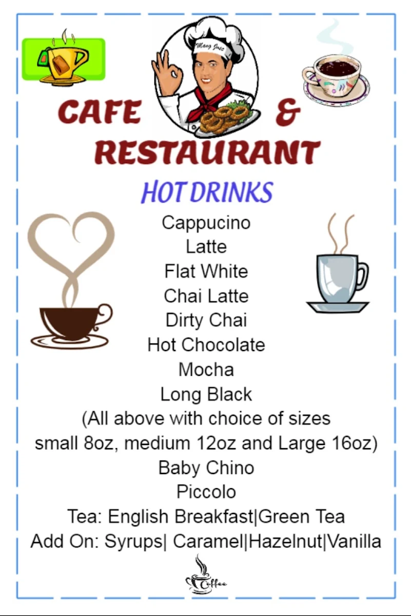 Menu, Mang Jose Café and Restaurant