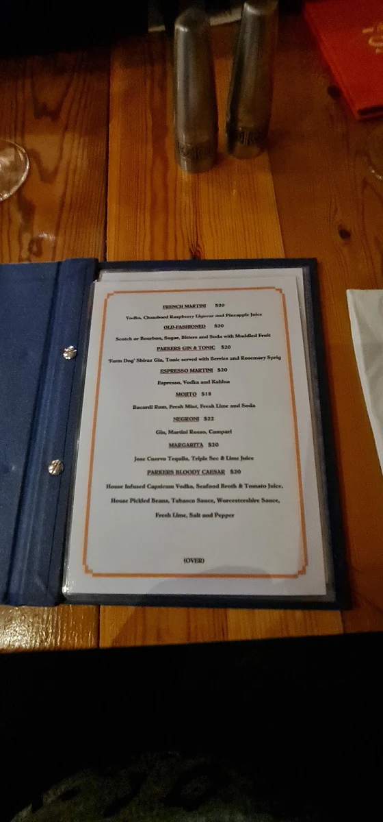 Menu, Parkers Steakhouse