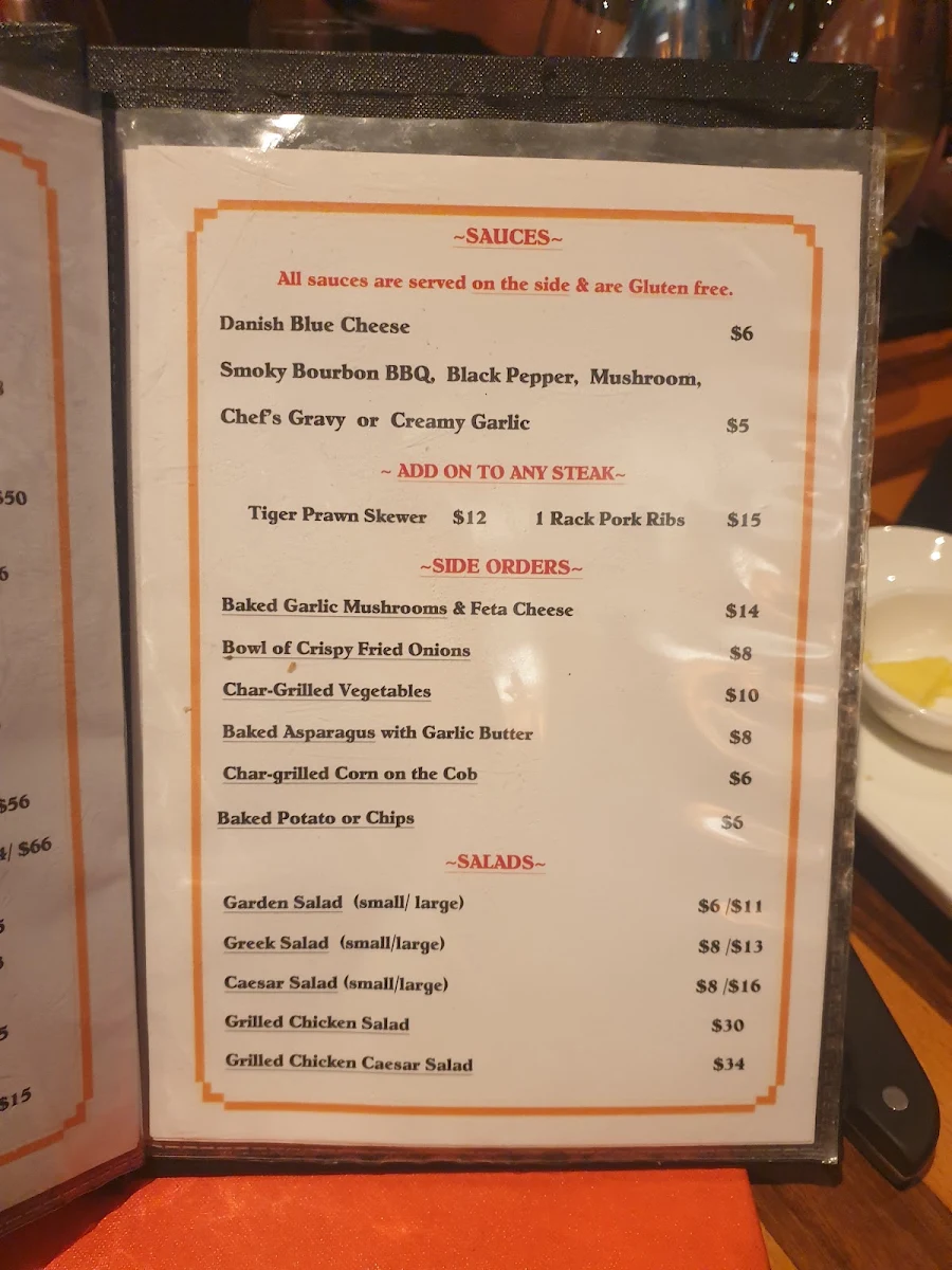 Menu, Parkers Steakhouse
