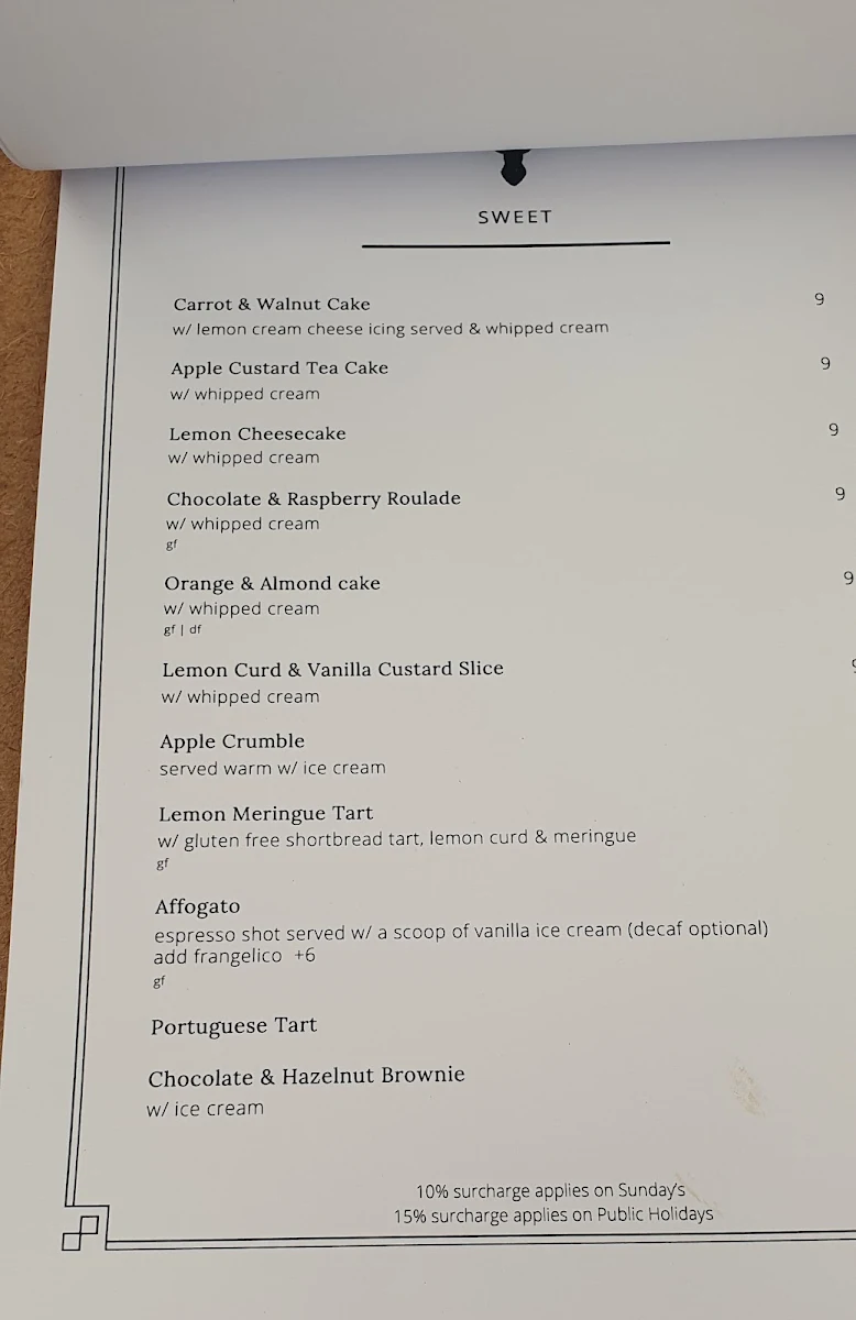 Menu, Hunter & Scout Café