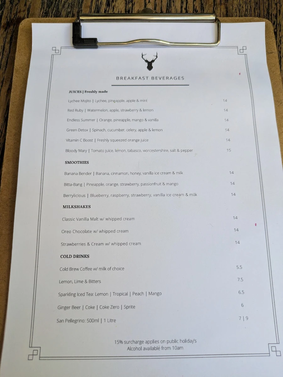 Menu, Hunter & Scout Café
