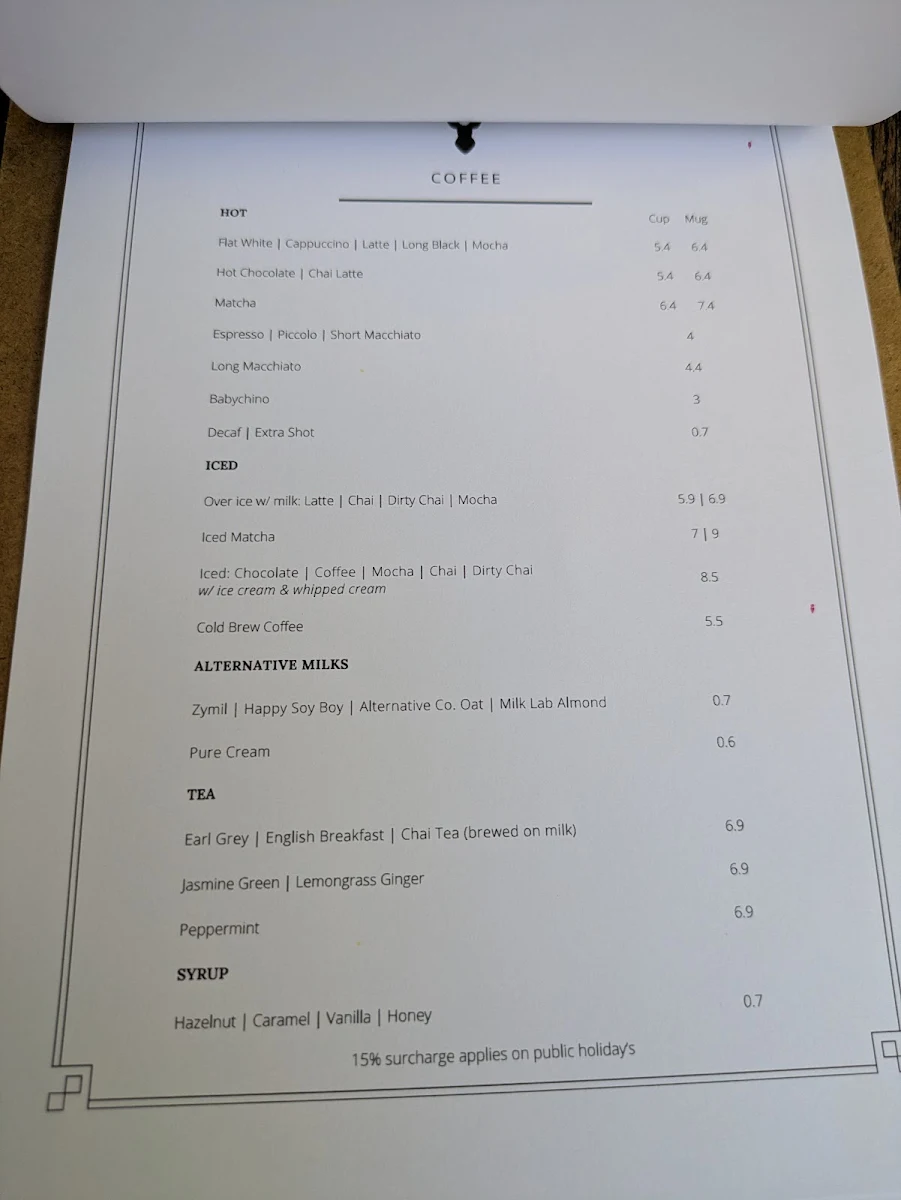 Menu, Hunter & Scout Café
