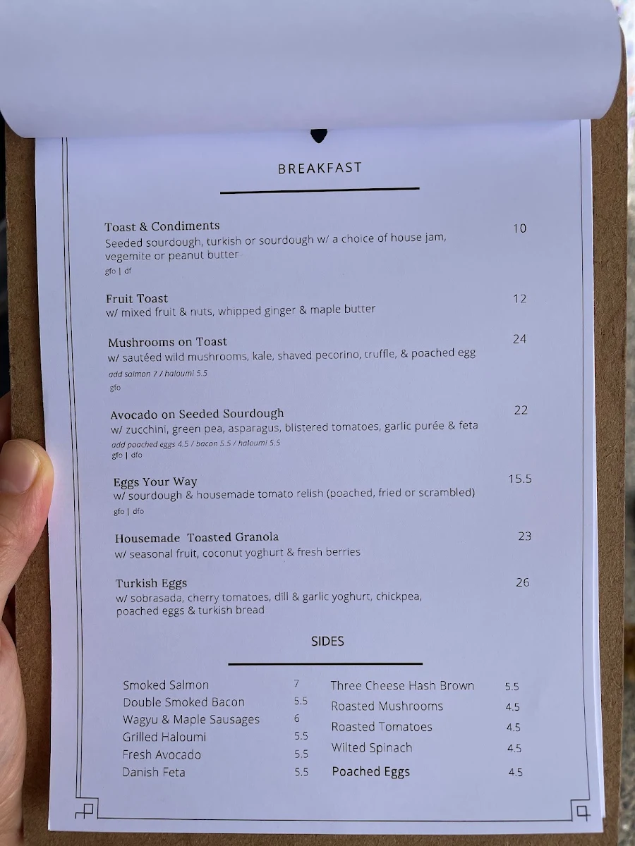 Menu, Hunter & Scout Café