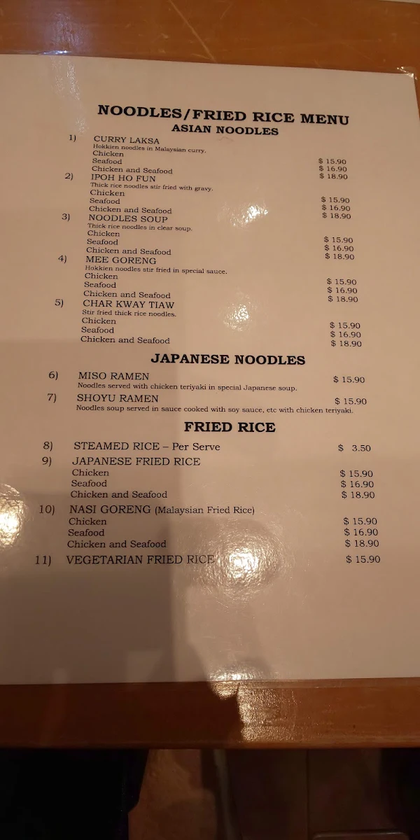 Menu, Jun Japanese-Malaysian Cuisine