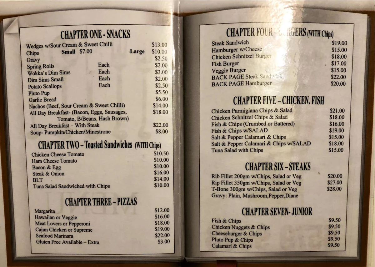 Menu, The Back Page