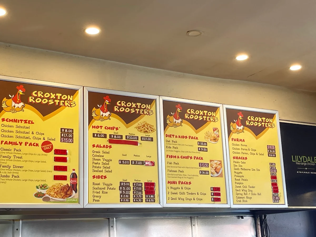 Menu, Croxton Roosters Charcoal Chicken