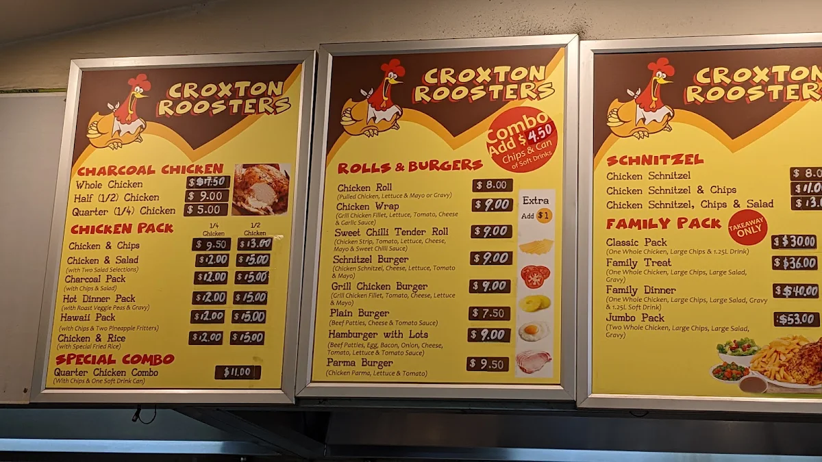 Menu, Croxton Roosters Charcoal Chicken