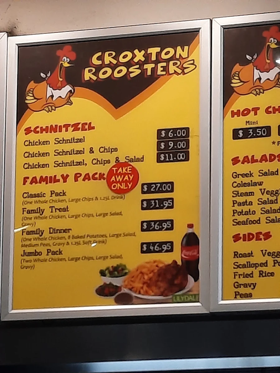 Menu, Croxton Roosters Charcoal Chicken