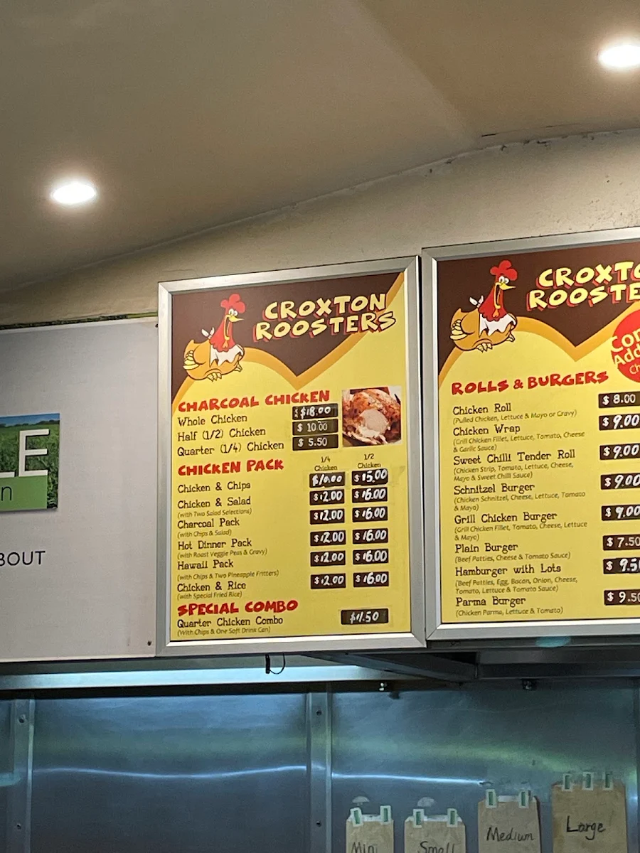 Menu, Croxton Roosters Charcoal Chicken