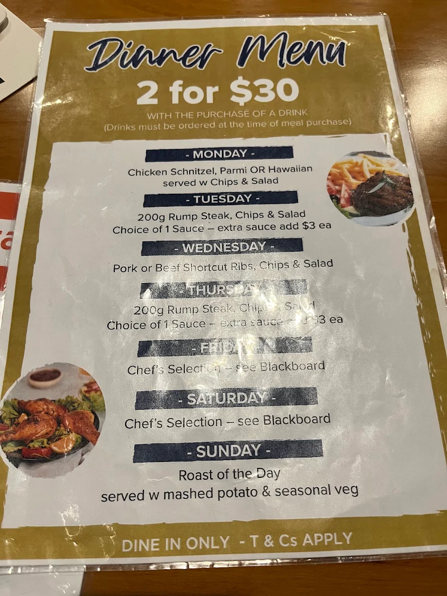 Menu, Stafford Tavern