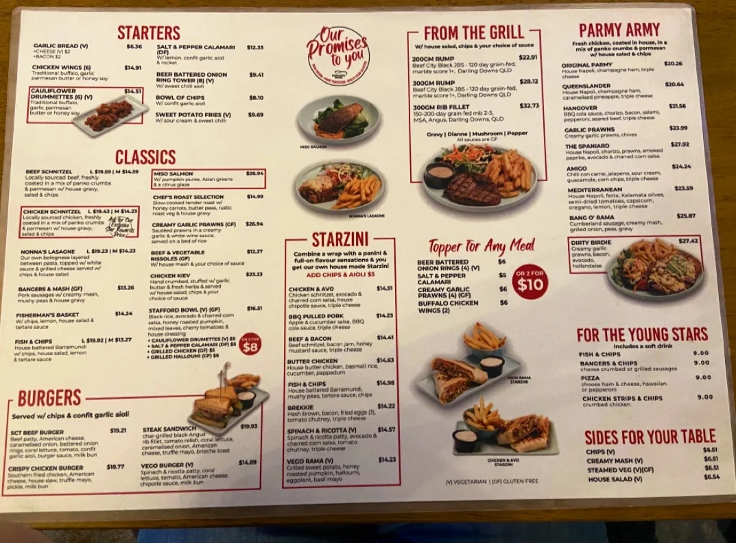 Menu, Stafford Tavern
