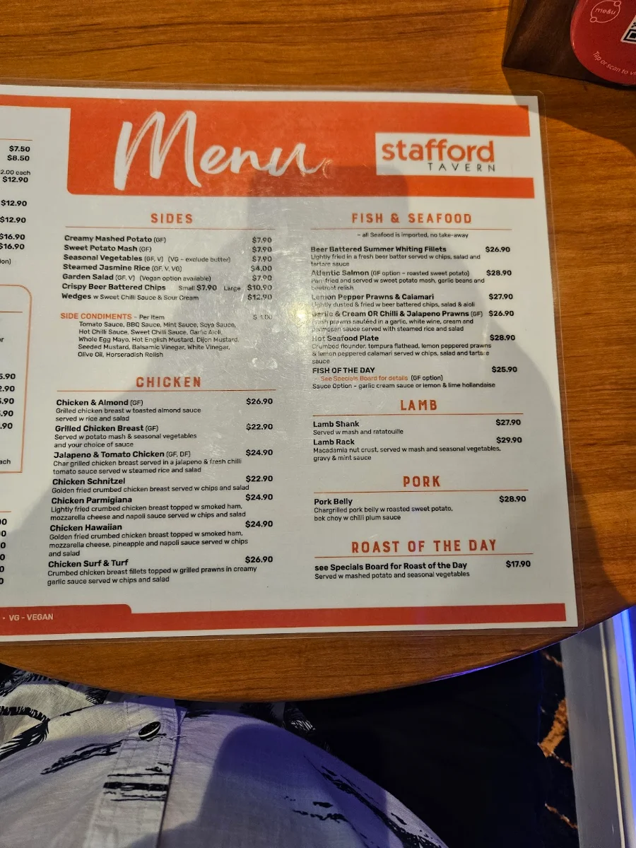 Menu, Stafford Tavern