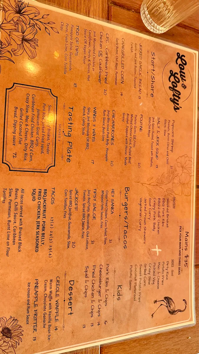 Menu, Low And Lofty's Cocktail Bar & BBQ Restaurant Cronulla