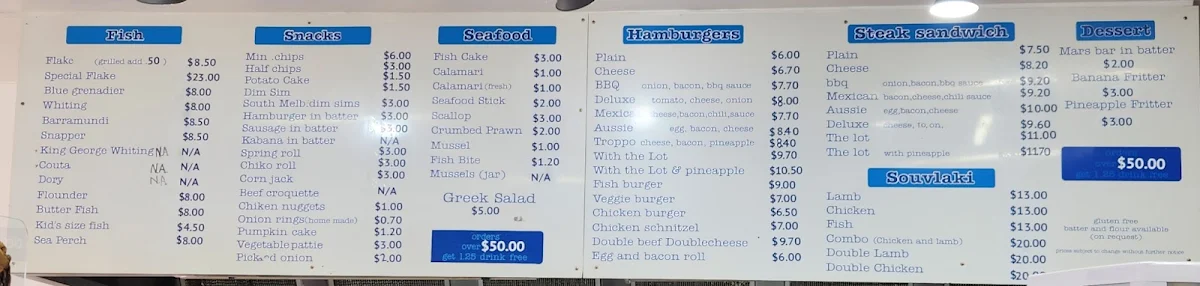 Menu, Grand Boulevard Fish & Chips