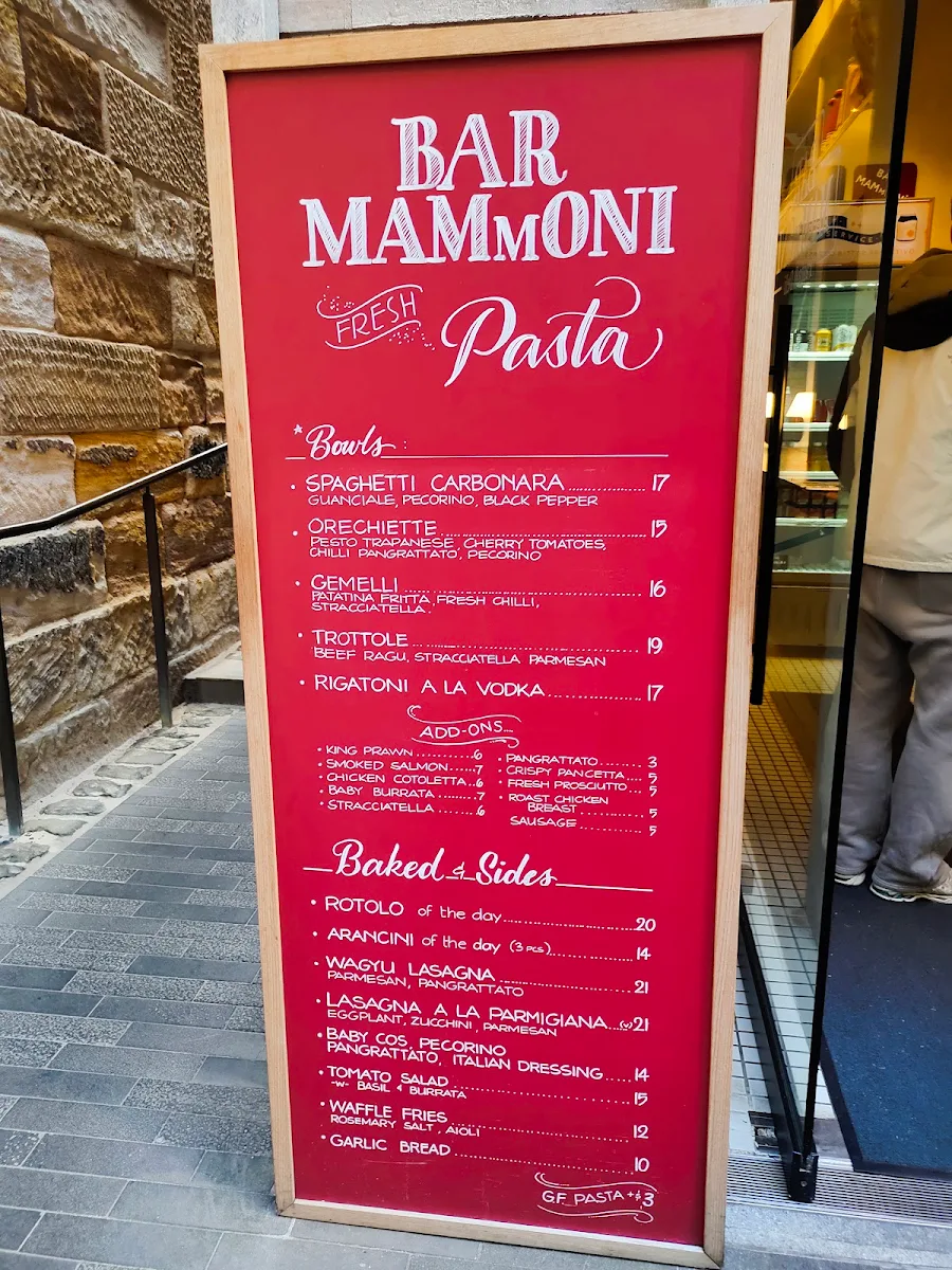 Menu, Bar Mammoni Pasta & Deli