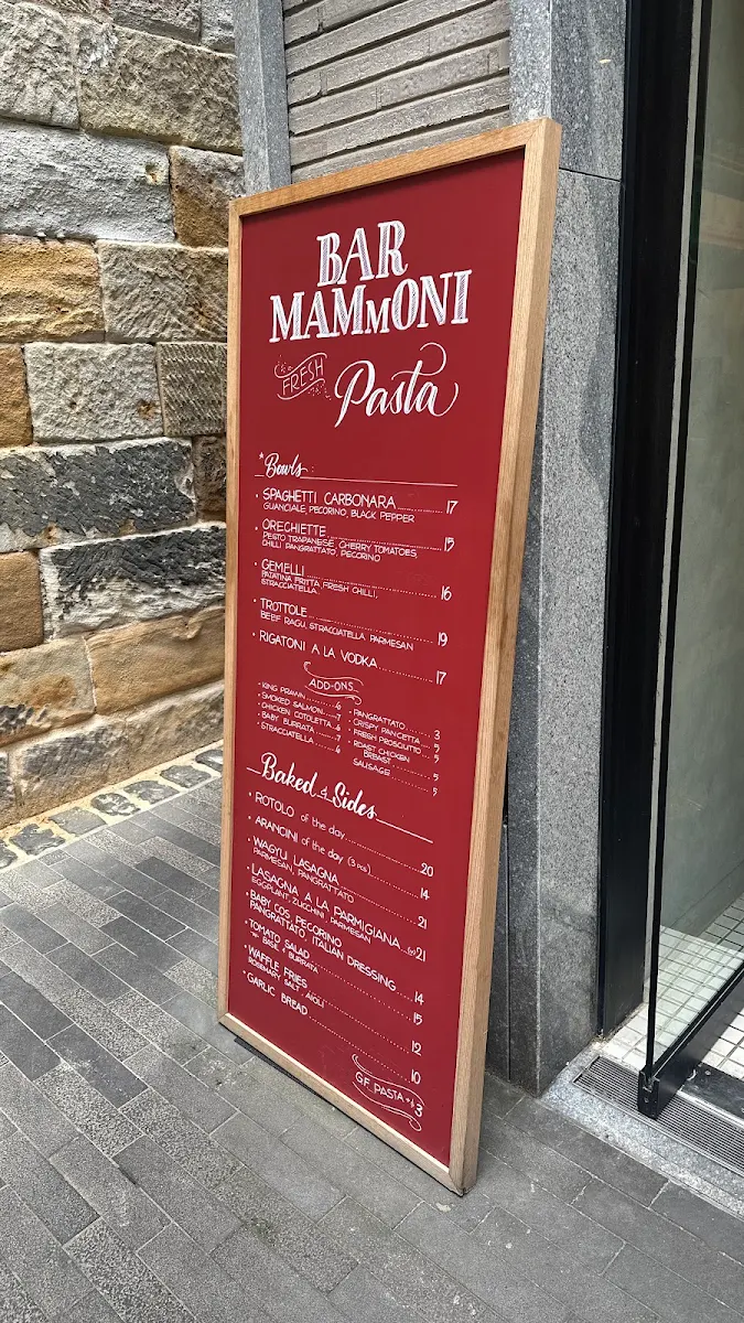 Menu, Bar Mammoni Pasta & Deli