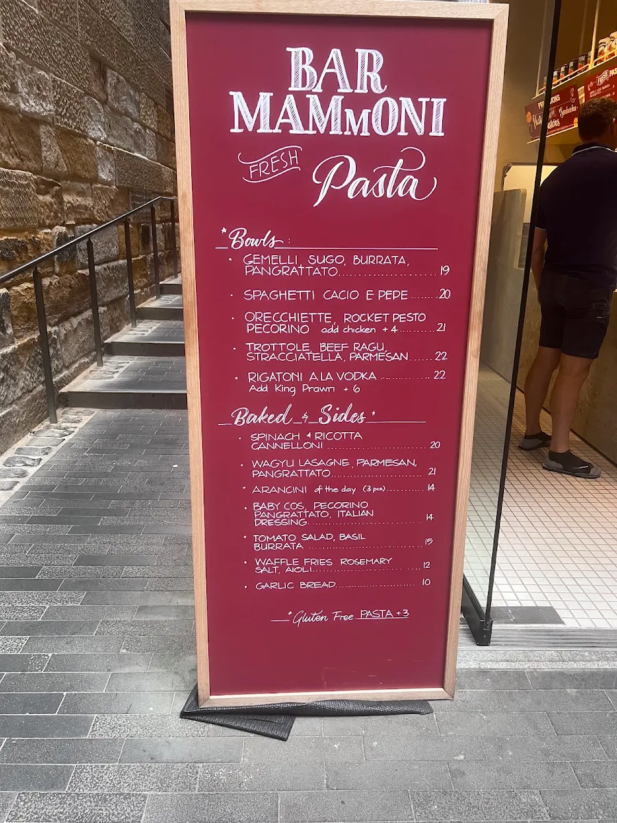 Menu, Bar Mammoni Pasta & Deli