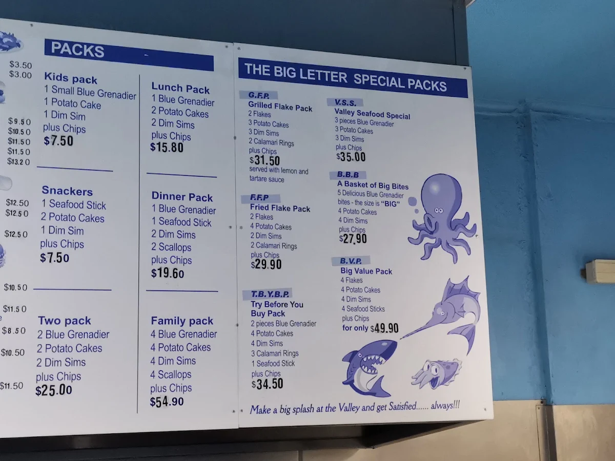 Menu, Valley Seafood