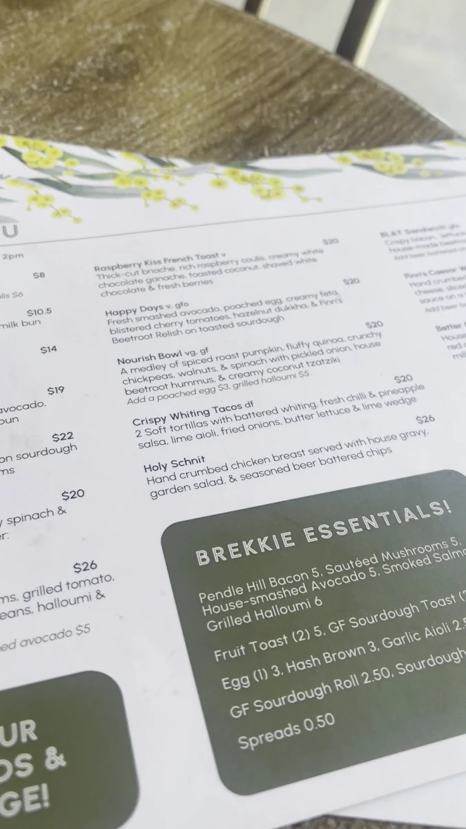 Menu, Finn & Co Cafe Emu Plains