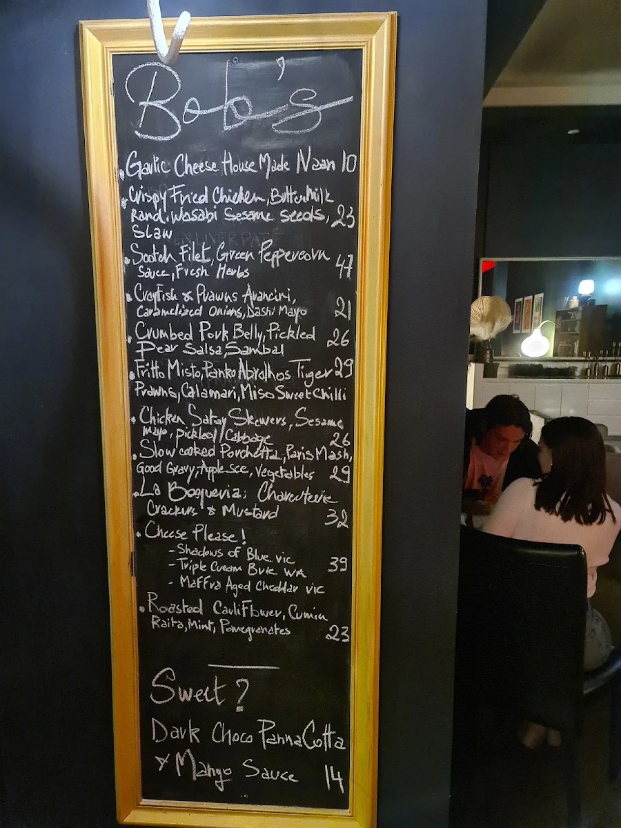 Menu, Bob's Boutique Bar