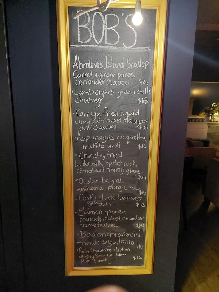 Menu, Bob's Boutique Bar