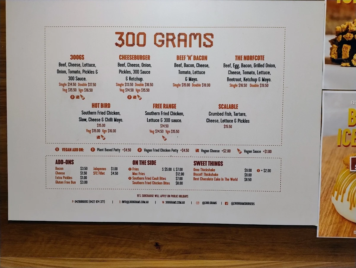 Menu, 300 Grams