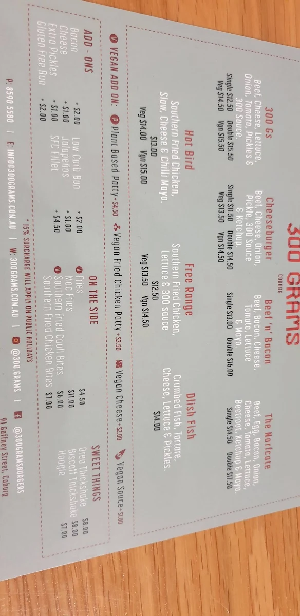 Menu, 300 Grams