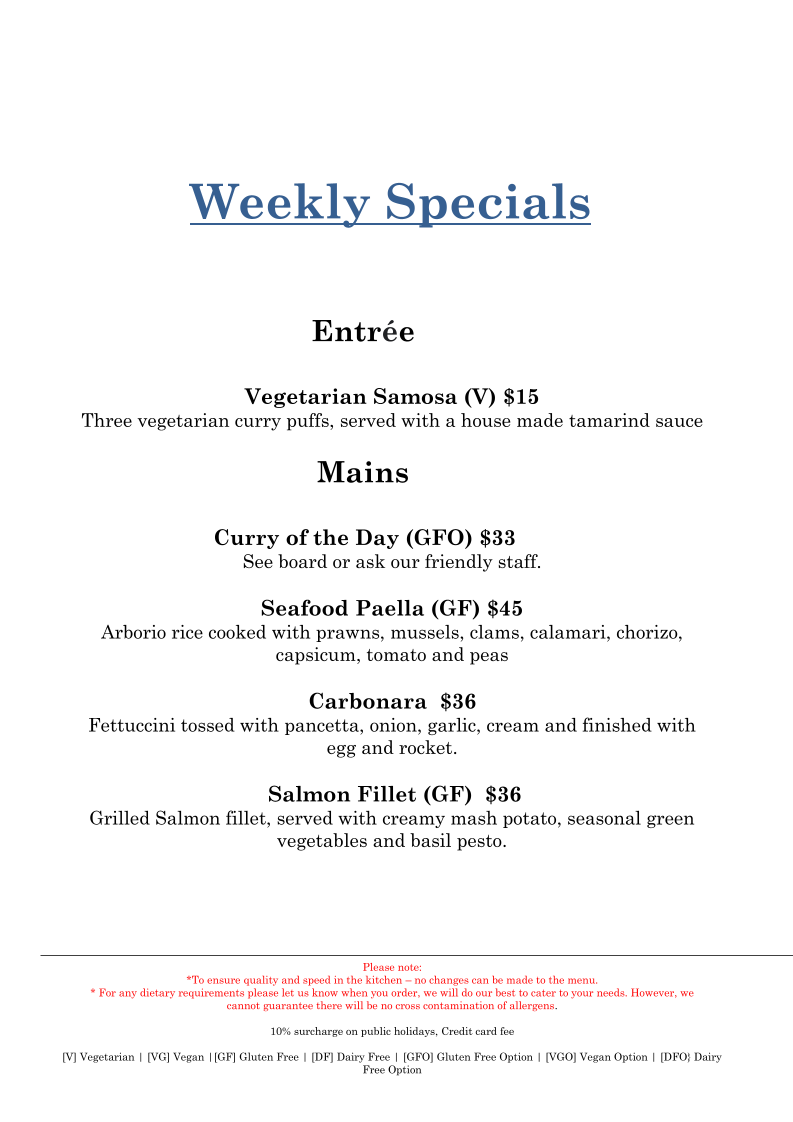 Menu, The Inlet Hotel