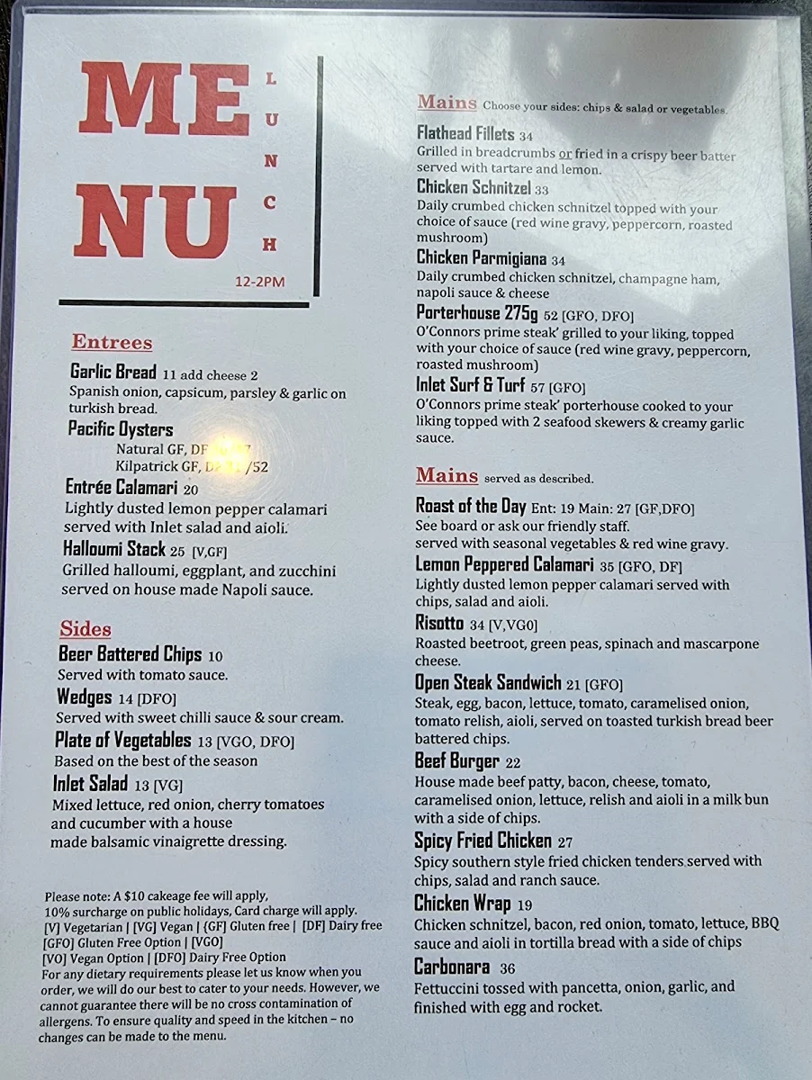 Menu, The Inlet Hotel