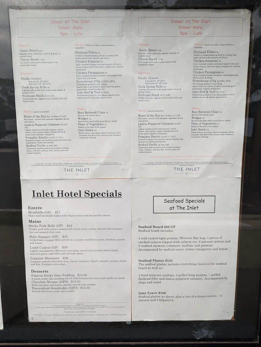 Menu, The Inlet Hotel