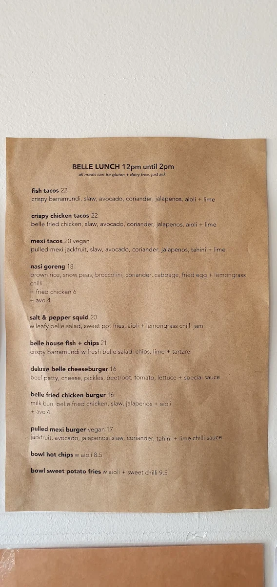 Menu, The Belle General