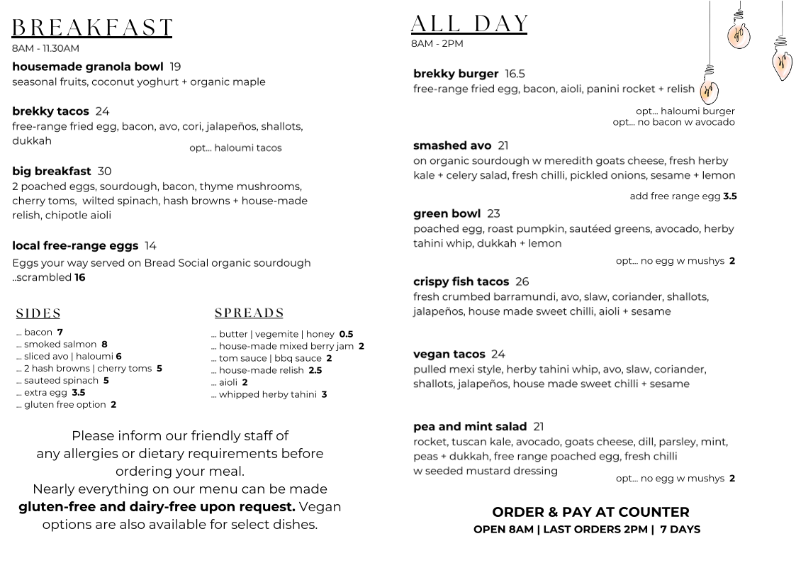 Menu, The Belle General