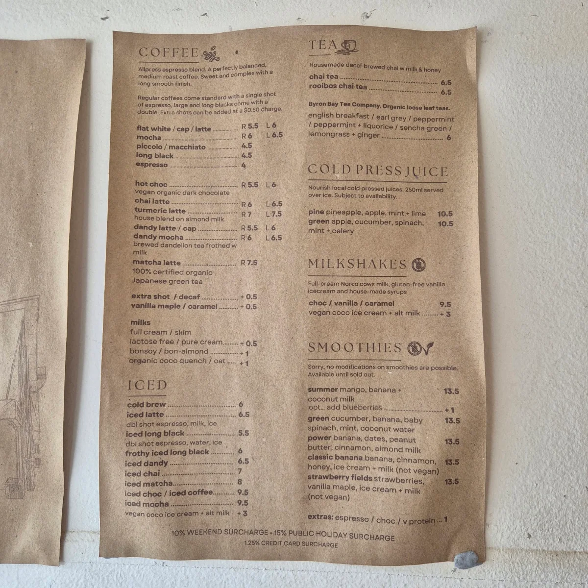 Menu, The Belle General