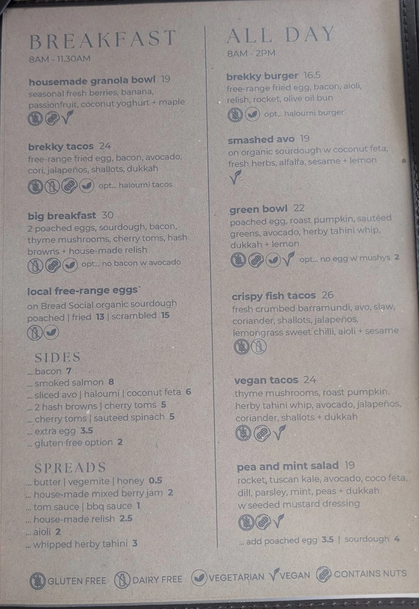 Menu, The Belle General