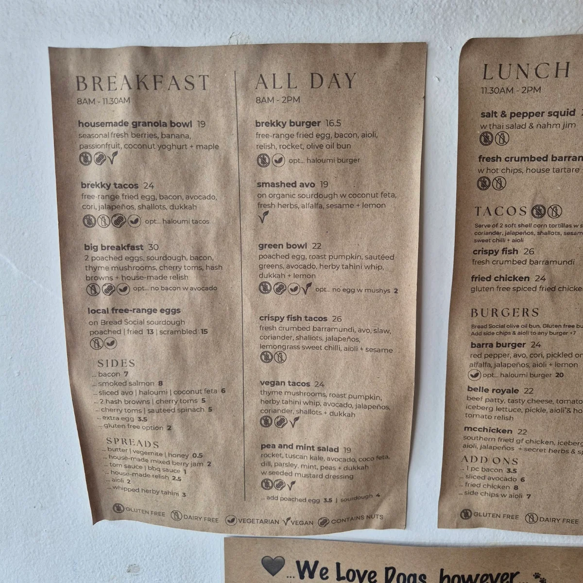 Menu, The Belle General