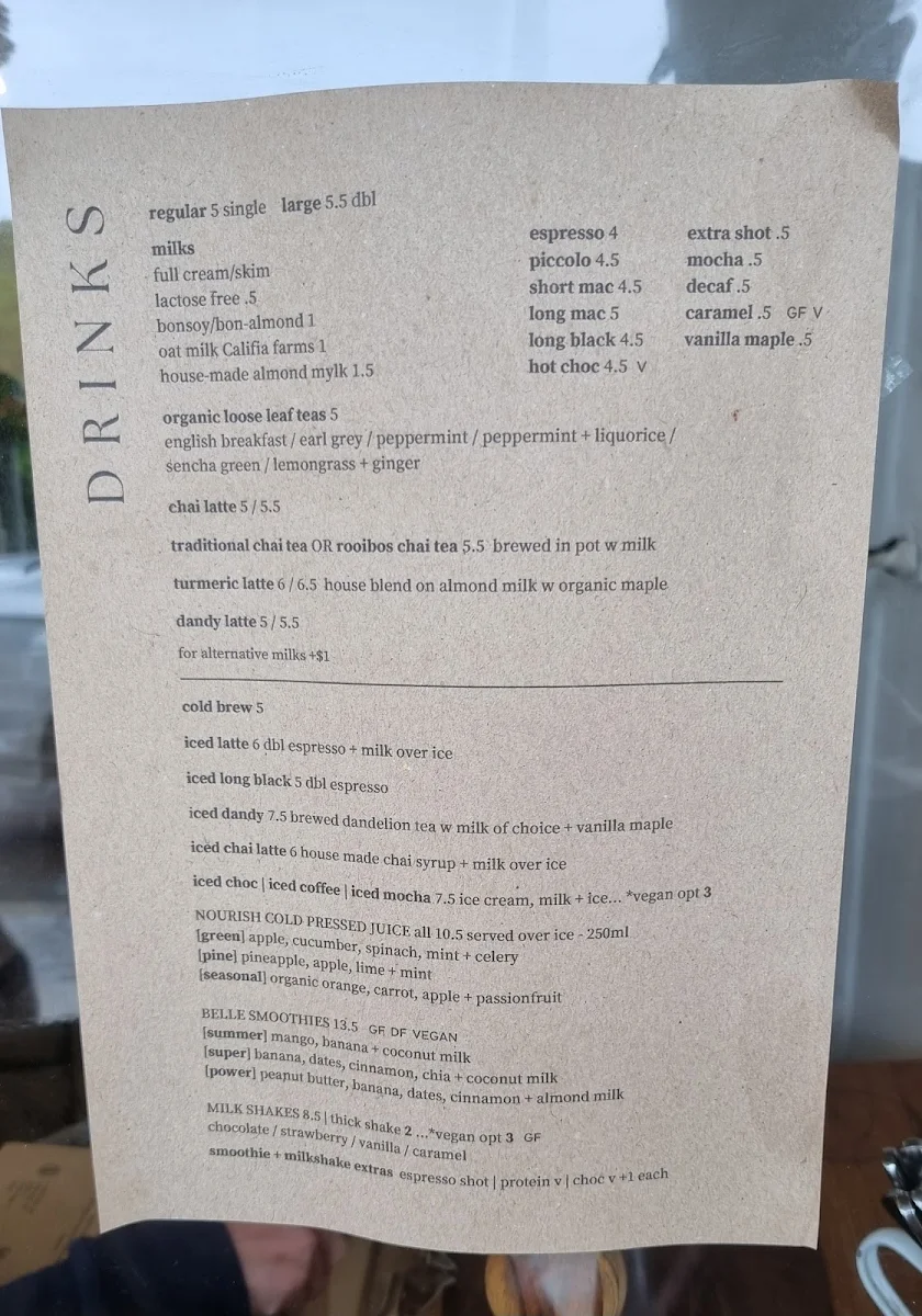 Menu, The Belle General