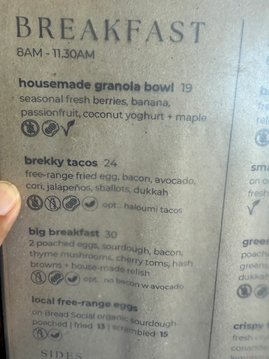 Menu, The Belle General