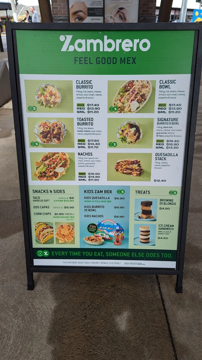Menu, Zambrero Geelong West