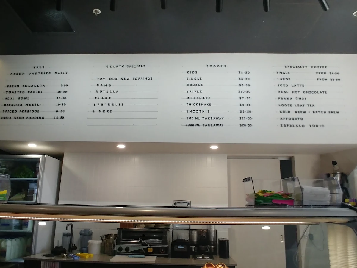 Menu, Allora Gelato & Coffee