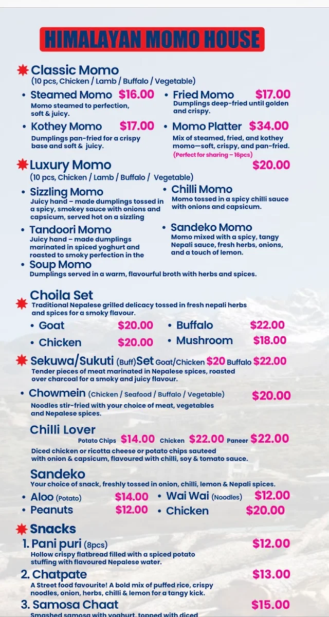 Menu, Himalayan Nepalese Restaurant and Cafe