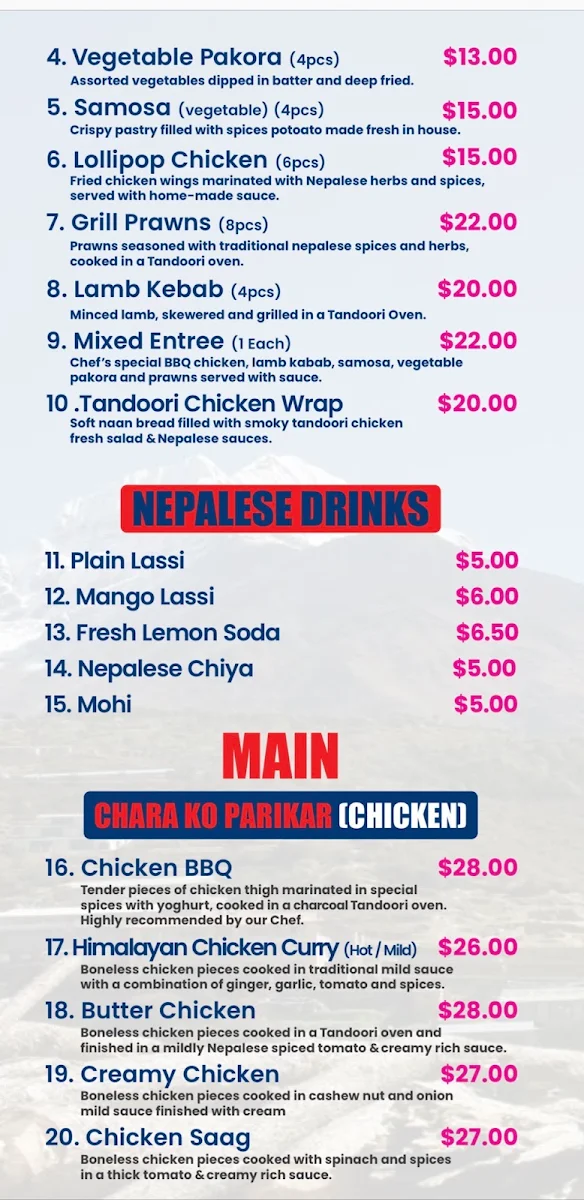 Menu, Himalayan Nepalese Restaurant and Cafe