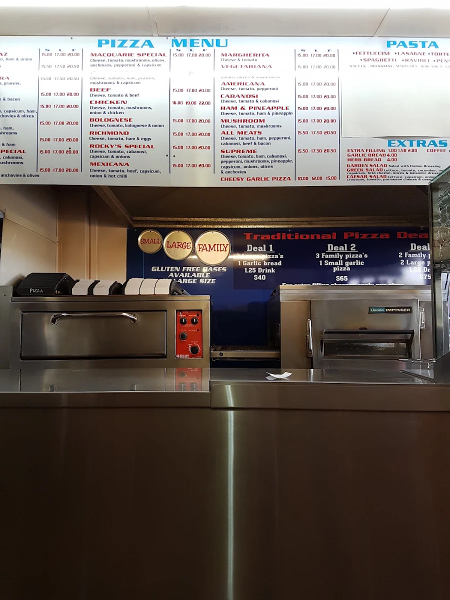 Menu, Macquarie Pizza Place