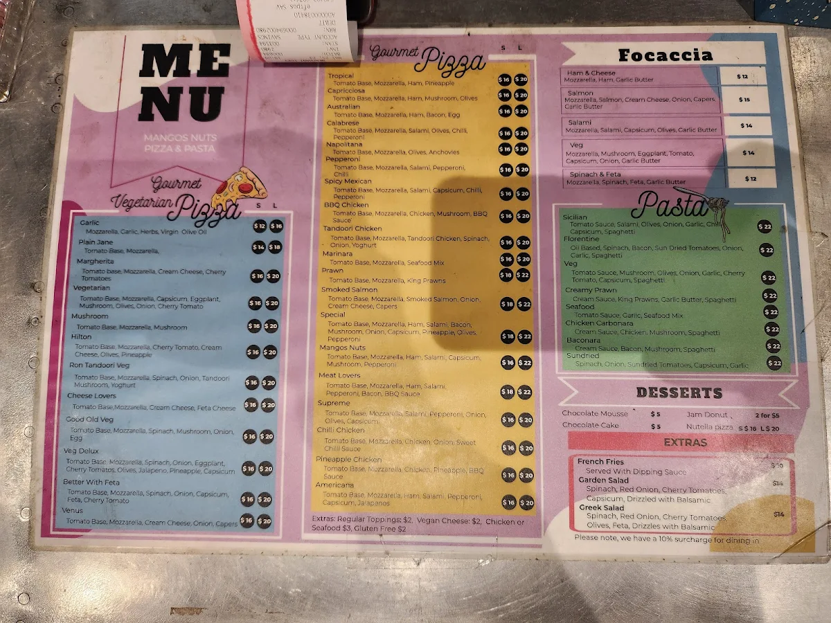 Menu, Mango's Nuts Cafe & Restaurant