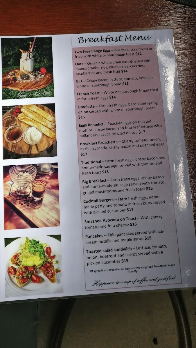 Menu, Mango's Nuts Cafe & Restaurant