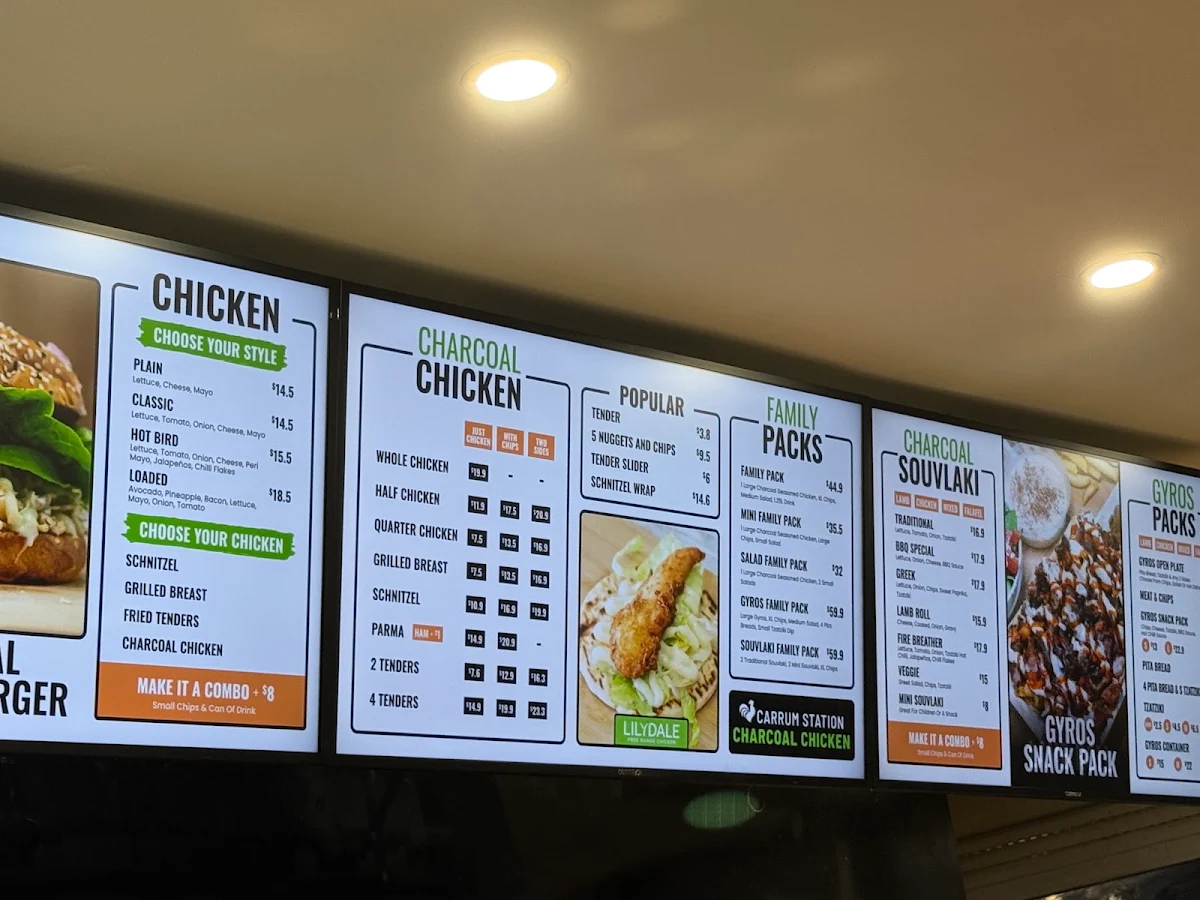 Menu, Carrum Station Charcoal Chicken