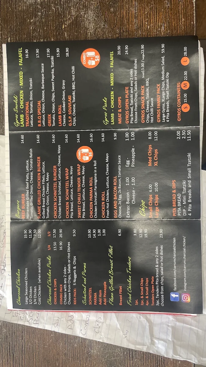 Menu, Carrum Station Charcoal Chicken