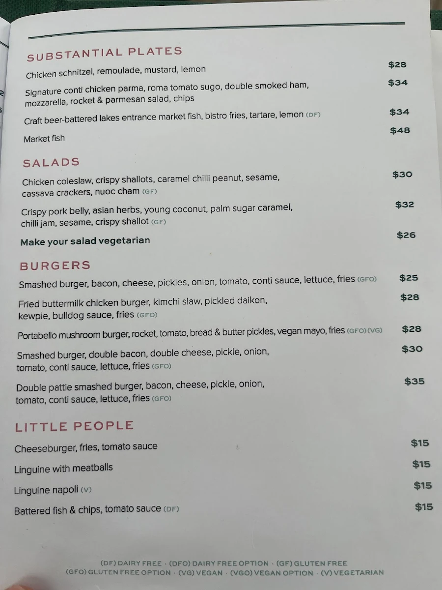 Menu, The Continental Sorrento