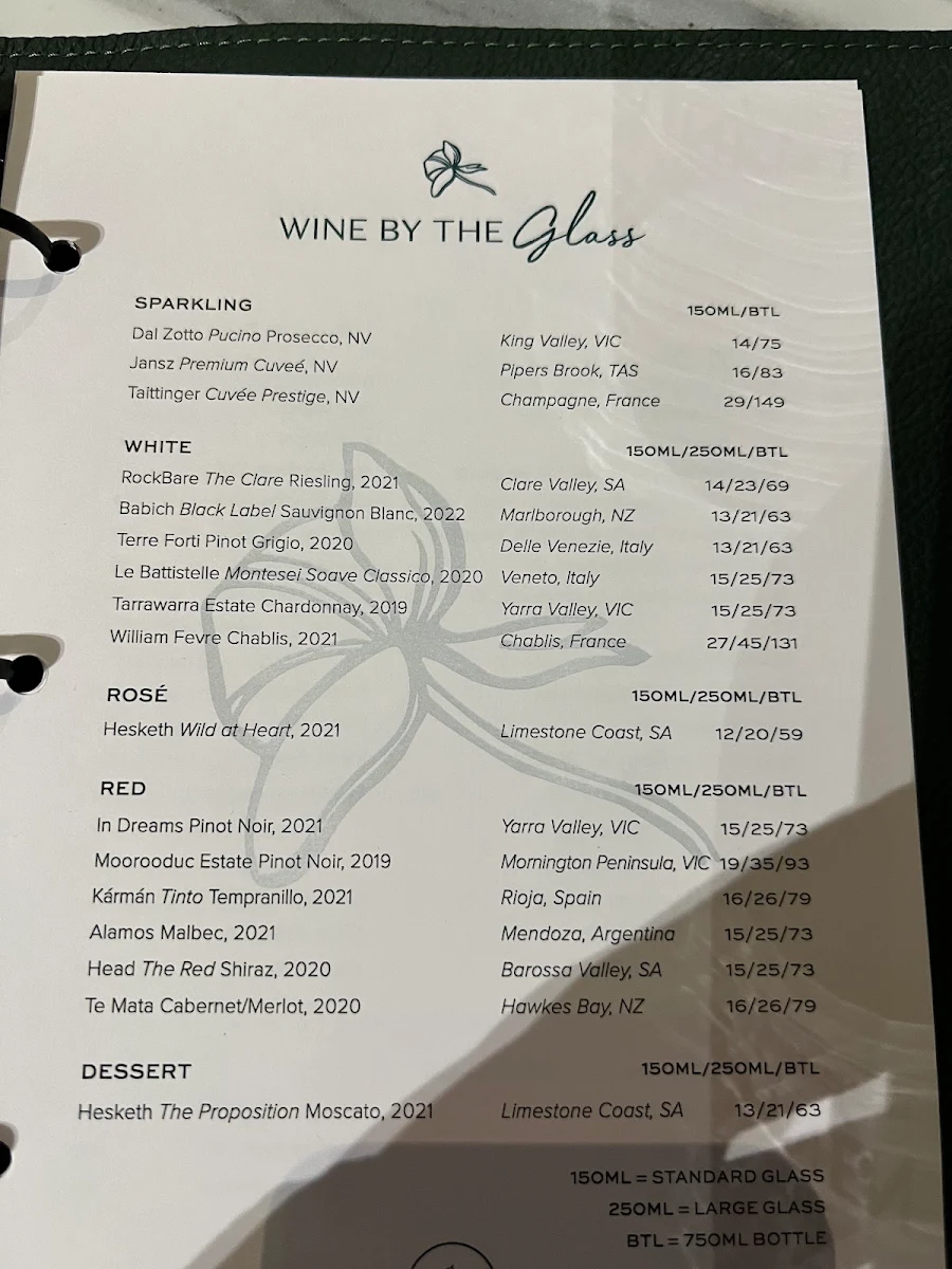 Menu, The Continental Sorrento