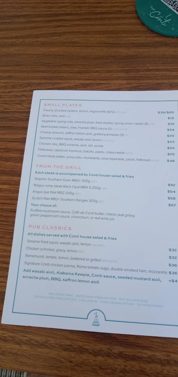 Menu, The Continental Sorrento